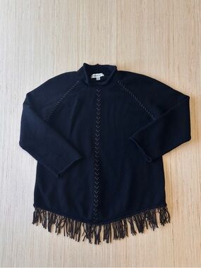Coldwater Creek Black Fringe Knit Sweater Top